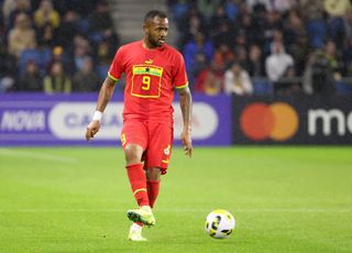 Jordan Ayew of Ghana during the international friendly match between Brazil and Ghana at Stade Oceane on September 23, 2022 in Le Havre, France.