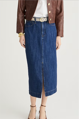 Denim Midi Skirt in Rinse Wash