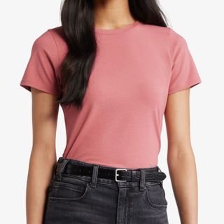 flat lay image of pink t-shirt