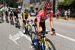 MOS SPAIN SEPTEMBER 04 Primoz Roglic of Slovenia and Team Jumbo Visma red leader jersey competes during the 76th Tour of Spain 2021 Stage 20 a 2022km km stage from Sanxenxo to Mos Alto Castro de Herville 502m lavuelta LaVuelta21 on September 04 2021 in Mos Spain Photo by Tim de WaeleGetty Images