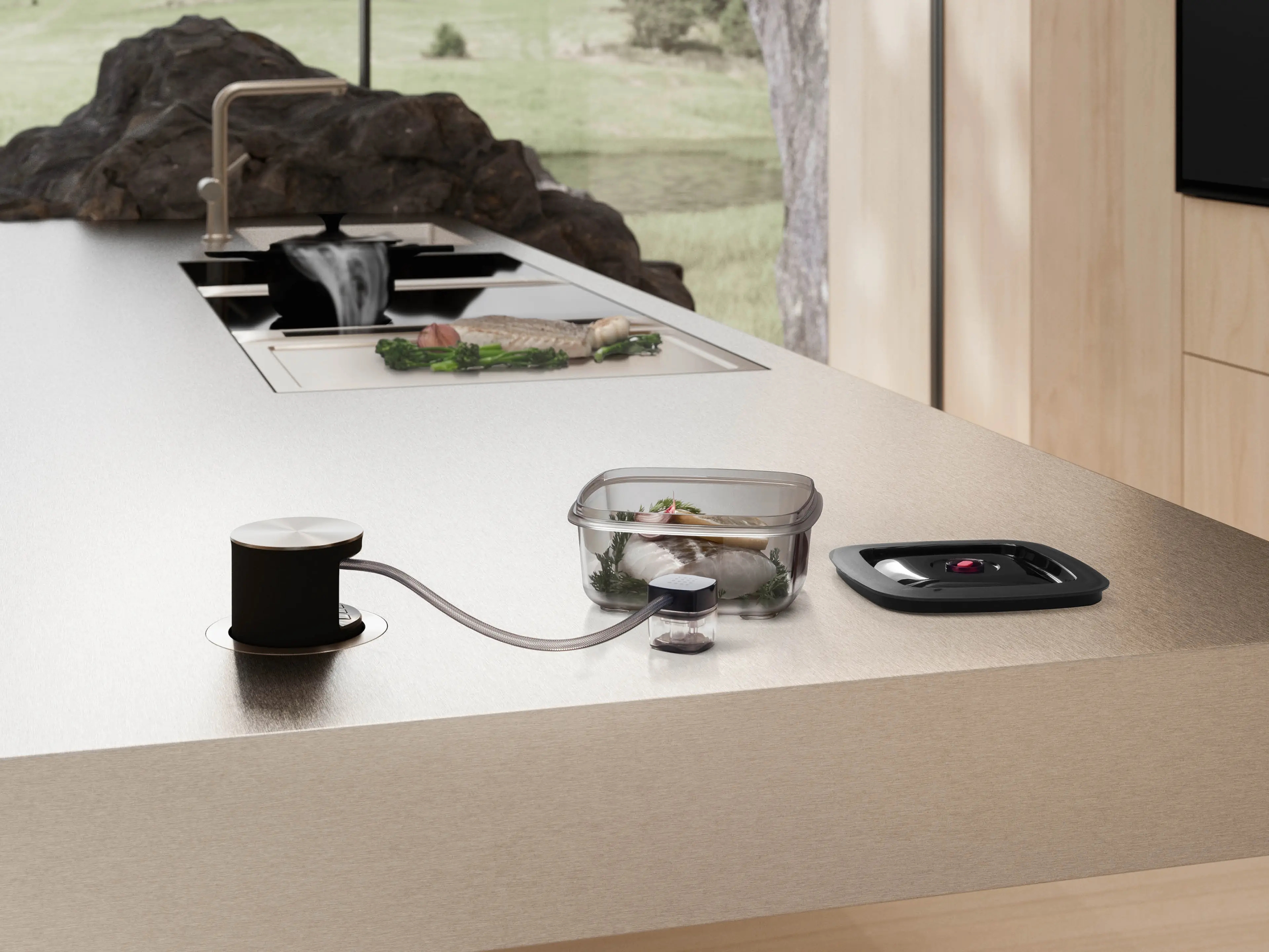 a bora qvac integrated into a worktop in a kitchen