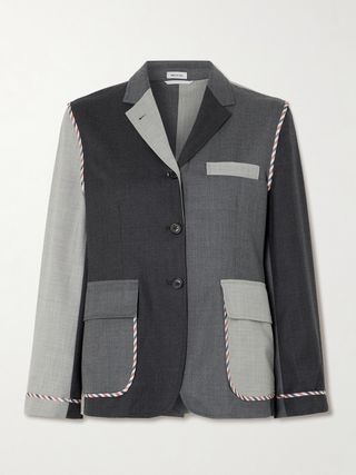 Canvas-trimmed patchwork wool blazer