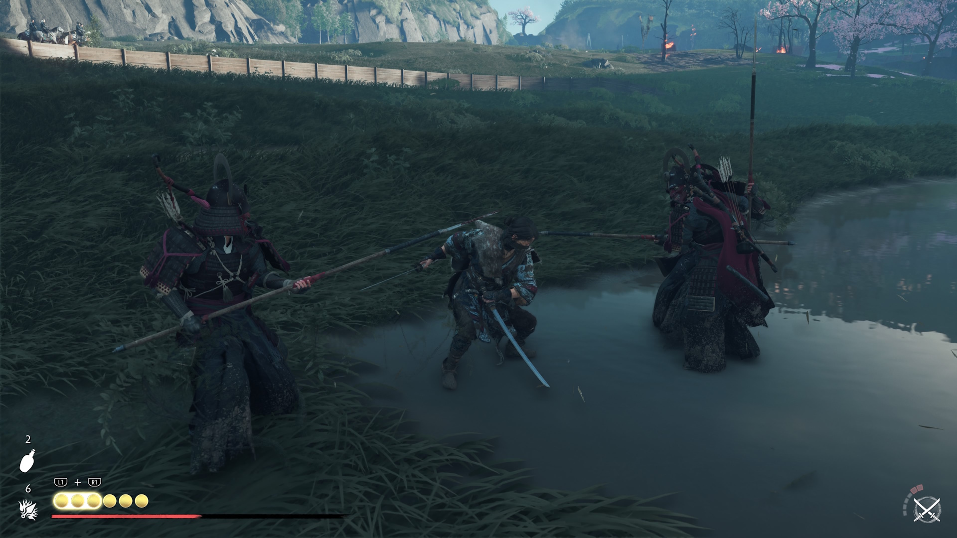 Ghost of Yotei screenshot of Atsu fighting with dual katanas