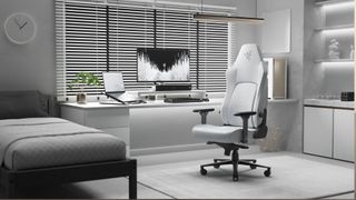 Razer Iskur V2 NewGen gaming chair (white) in a white gaming setup