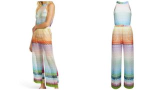 Multicolored thin knit halter neck jumpsuit