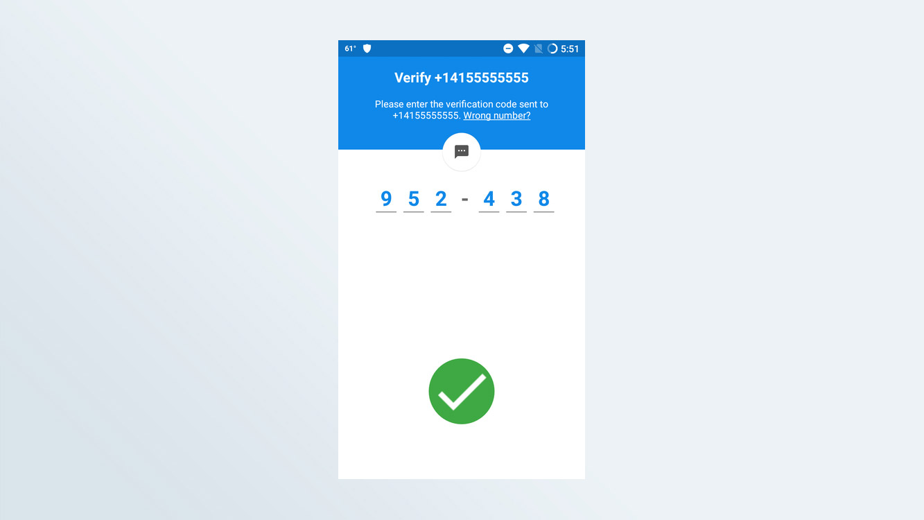 A screenshot of the Signal number verification code on the Android Signal app.