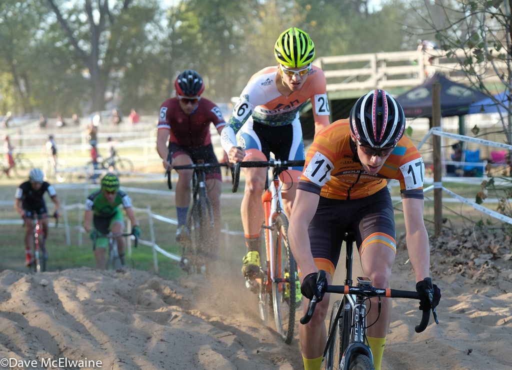 Grant Ellwood (Boulder Cycle Sport) leading Bjorn Selands and Tobin Ortenblad though the smaller sandpit