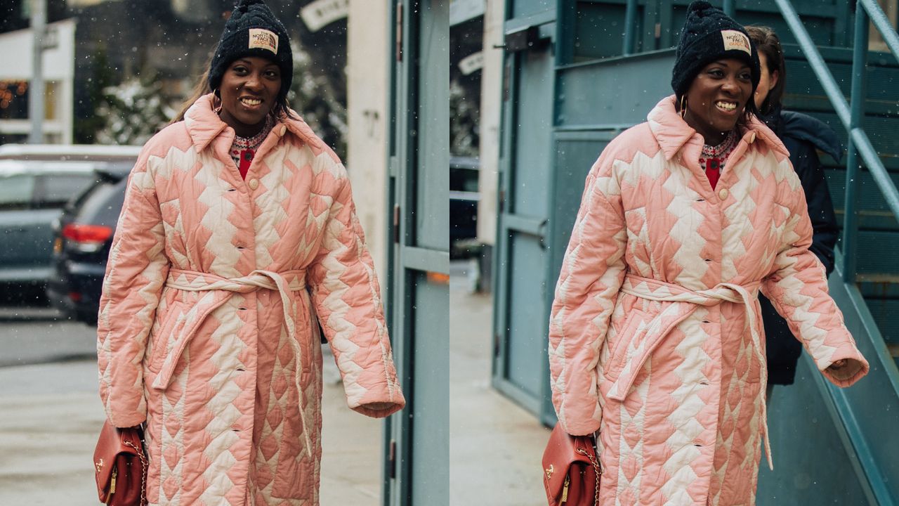 Nikki Ogunnaike wearing a coat and a hat 