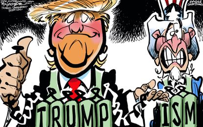 Political Cartoon U.S. Trumpism Suicide Bomb Uncle Sam Presidency Politics