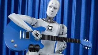 A robot playing a guitar
