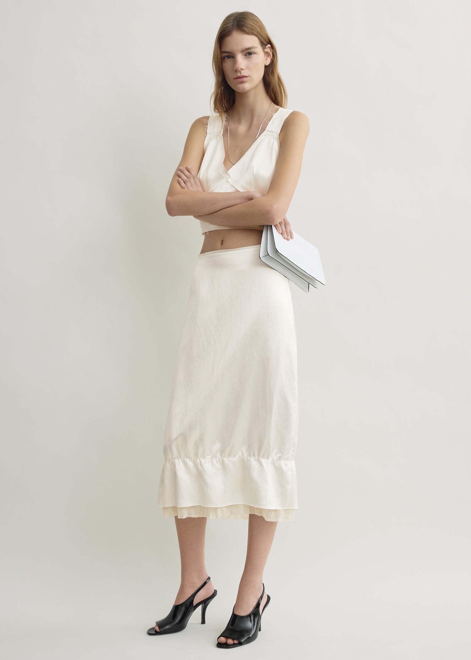 Layered Satin Skirt White - 30