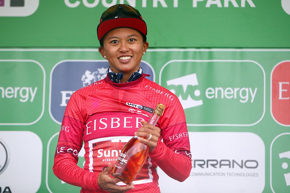 Coryn Rivera (Sunweb) in the red sprint jersey after stage 4 at OVO Energy Women's Tour
