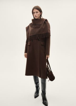 Wool Coat With Fringed Scarf - Women | Mango United Kingdom