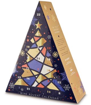 aldi wine calendar with triangle shape and white background