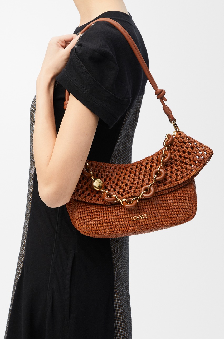 Loewe, Medium Ola Bag in Raffia and Calfskin