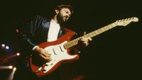 Guitarist, songwriter and vocalist Eric Clapton performing in Rome, Italy, 1986. He is playing a Fender Stratocaster guitar. 