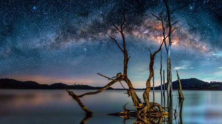 Milky Way over lake, Chanthaburi, Thailand