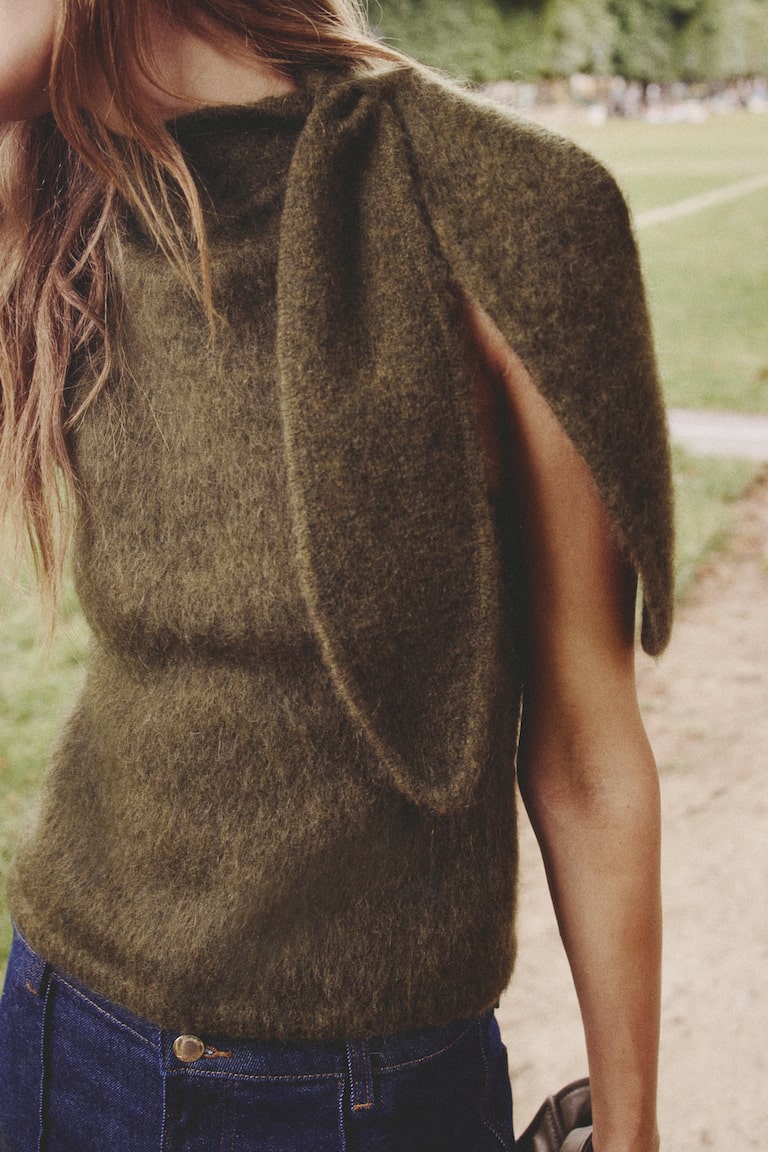 Mohair-Blend Scarf-Collar Top
