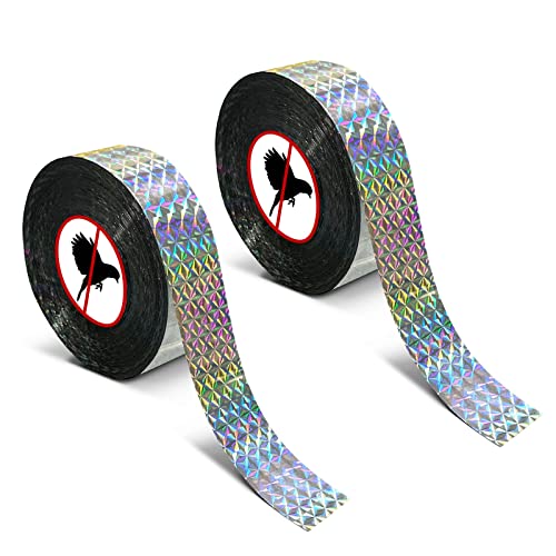 Mp Mypole Bird Scare Tape Ribbon, 2 * 300 Foot Reflective Tape Ribbon for Birds Woodpecker Scare Reflective Flash Tape Scare Birds Away for Outdoor, House, Garden, Patio, Orchard