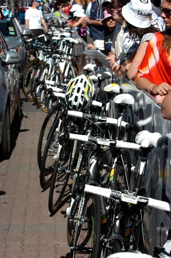 HTC-Highroad's bikes lined up and ready to go.