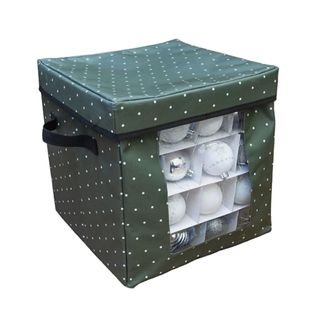 Green bauble storage box with white polka dots