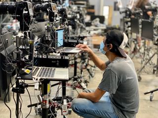 Technician Sergeo Santana tests the camera and computer systems nominees for the 2020 Emmys will receive. 