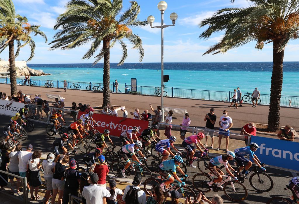 The pack rides during the 2nd stage of the 107th edition of the Tour de France cycling race 187 km between Nice and Nice on August 30 2020 Photo by Valery HACHE AFP Photo by VALERY HACHEAFP via Getty Images