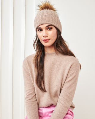 Mongolian Cashmere Pom Pom Beanie