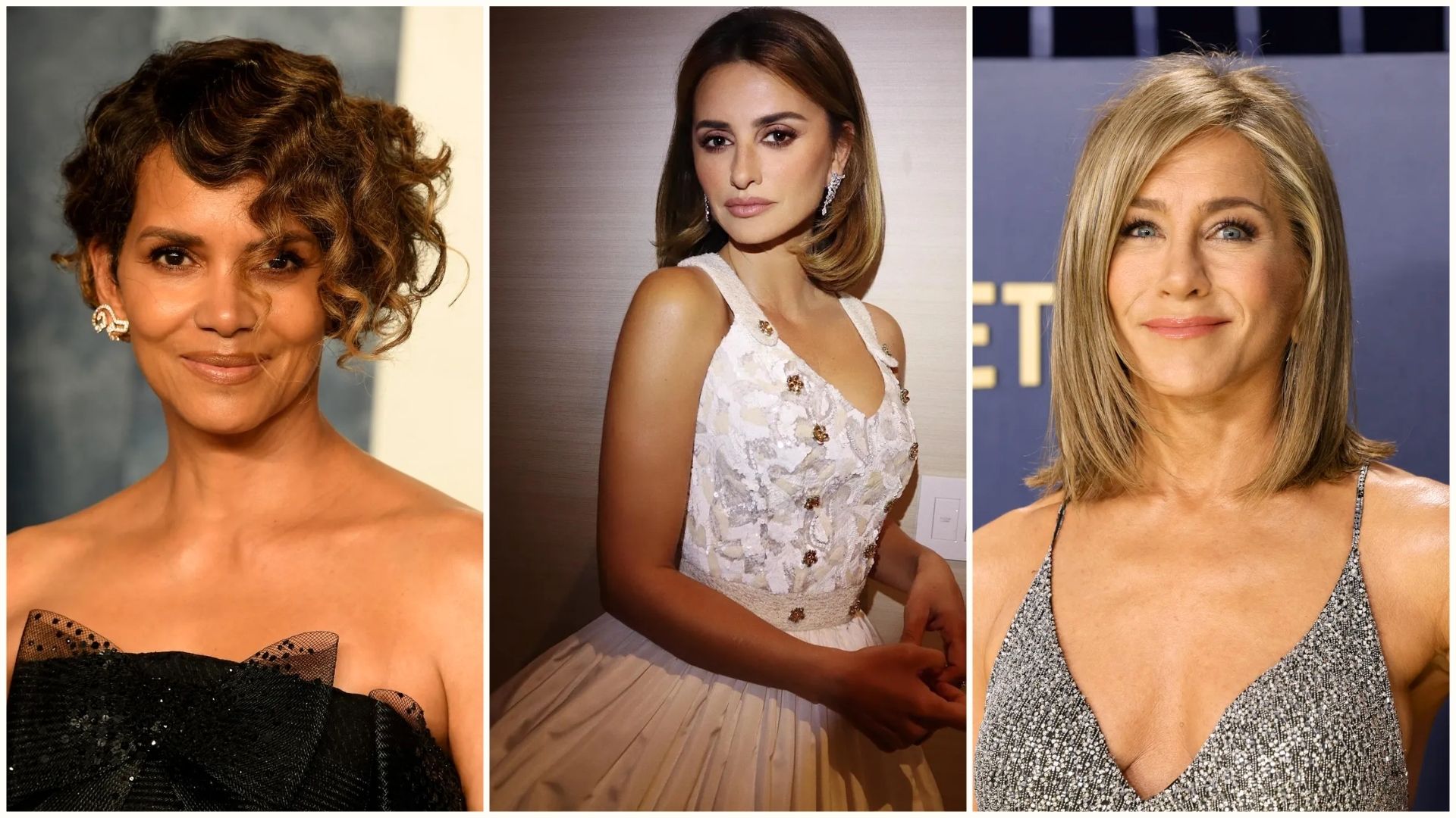A collage of Halle Berry, Pen&eacute;lope Cruz and Jennifer Aniston with bob hairstyles
