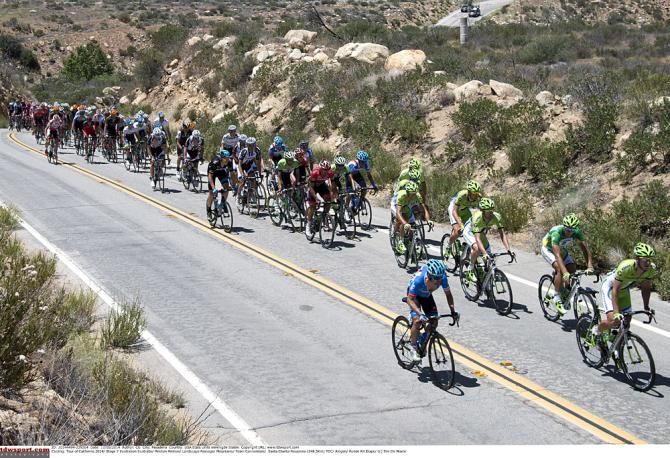The peloton climbs ruing Stage 7 at the Tour of California
