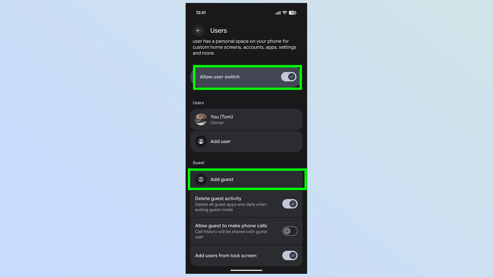 how to enable guest mode on android phones