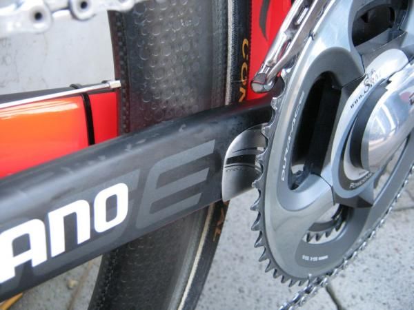 Wide chain stays keep the bike stiff enough for sprinters.