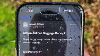 A close-up of an iPhone that fell 16,000 feet from an Alaska Airlines flight and landed intact.