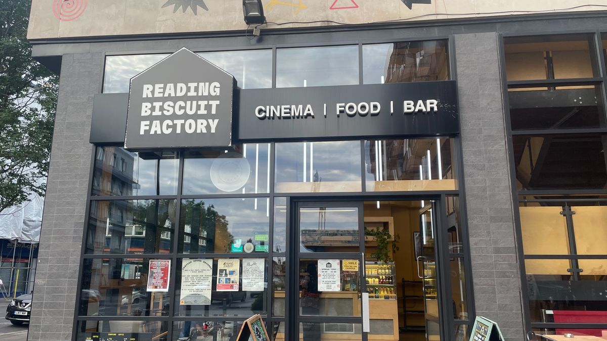 Reading Biscuit Factory entrance front with logo