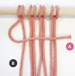 How to macrame a horizontal clove hitch knot step one