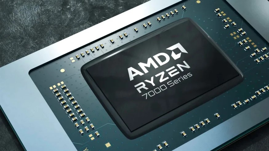 A rendering of an AMD Ryzen 7000 laptop APU.