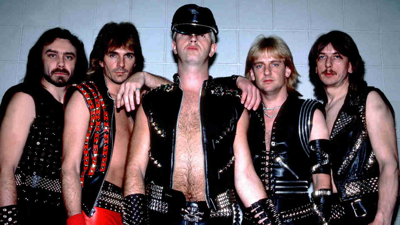 Judas Priest posing for a photograph in the early 1980s