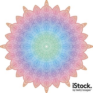 Ornate Circular Mandala Multicolored Design by Jennifer Borton. This illustration could be used, for example, as a background texture on a yoga and meditation website