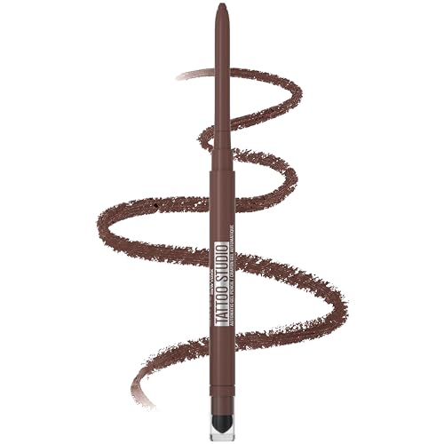 Maybelline Tattoo Studio Automatic Gel Pencil Eyeliner Tahan Air, Dapat Dicampur, Tahan Noda, Eyeliner Matte untuk Pemakaian Hingga 36 jam, Expressotini (smokey Brown), Kemasan Dapat Bervariasi