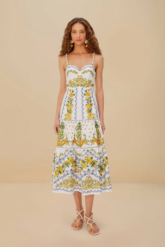 FARM RIO, Off-White Sicily Organic Cotton Midi Dress