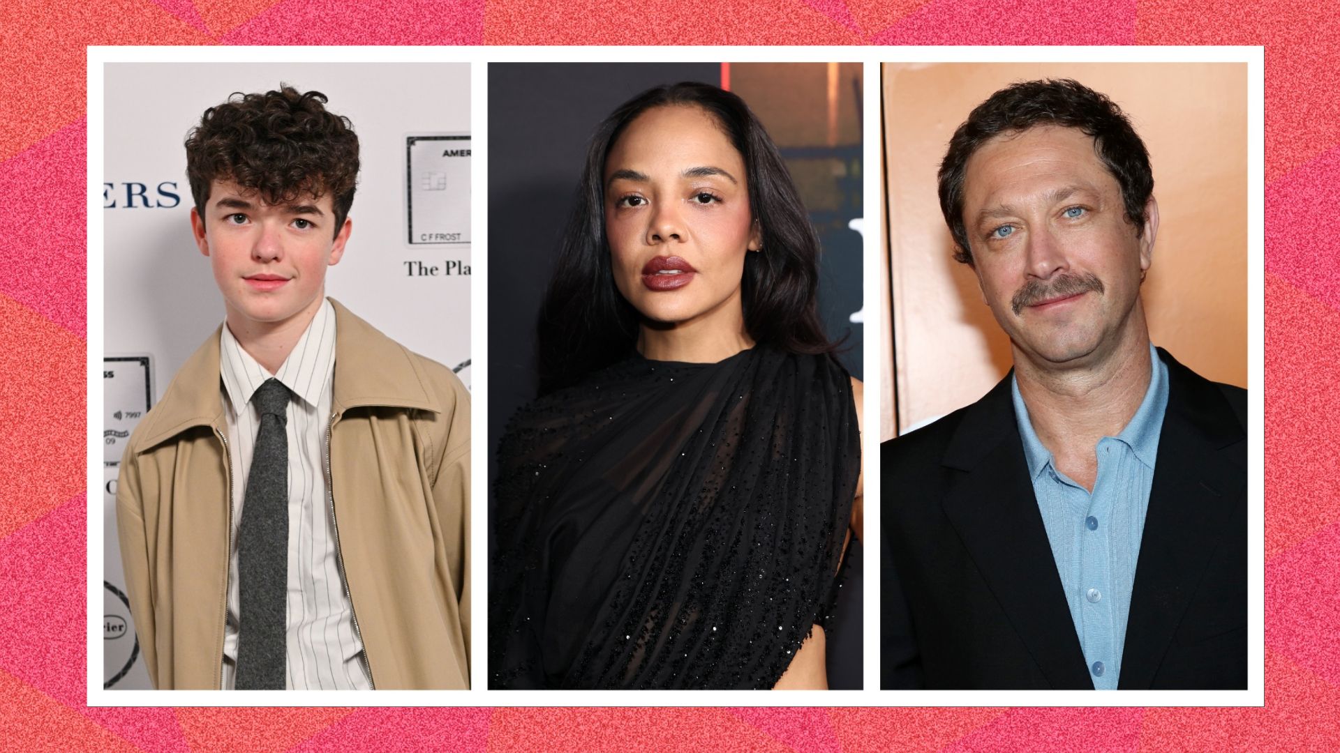 three images of the leading actors, from L-R: Owen Cooper, Tessa Thompson, Ebon Moss Bachrach