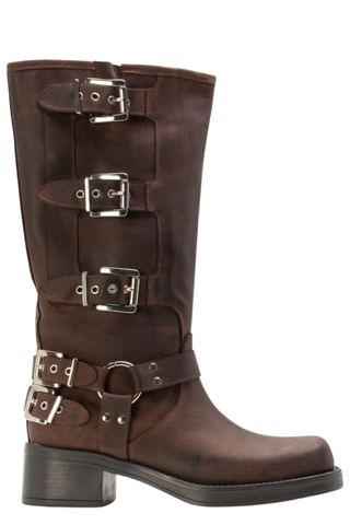 Daniel Emotie Brown Leather Multi Buckle Biker Boots