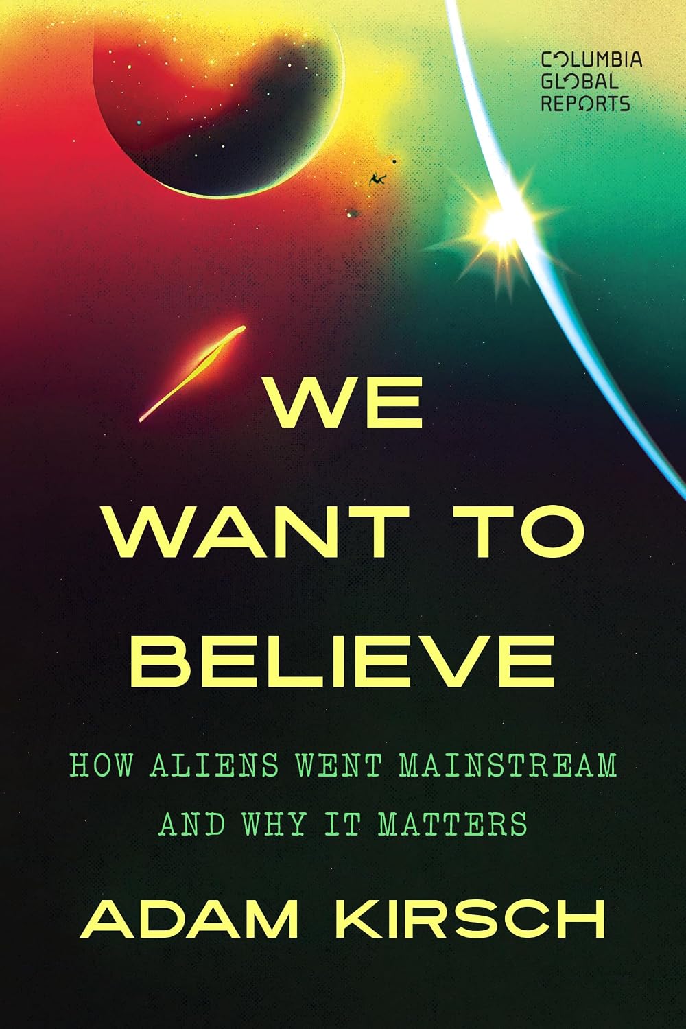 a yellow, green and red ufo book cover
