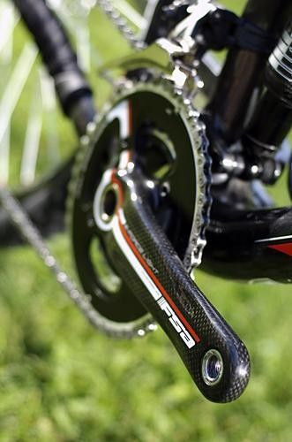 FSA 2 x 9 crank boasts reduced Q-factor for racers.
