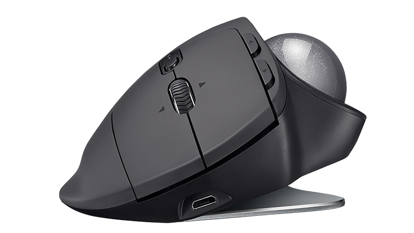 Product shot of the Logitech MX Ergo Wireless mouse for Mac