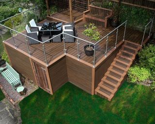 raised deck with stairs leading up