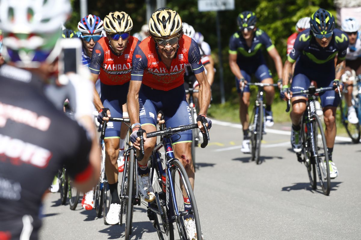 Franco Pellizotti leads for Vincenzo Nibali into the final climb
