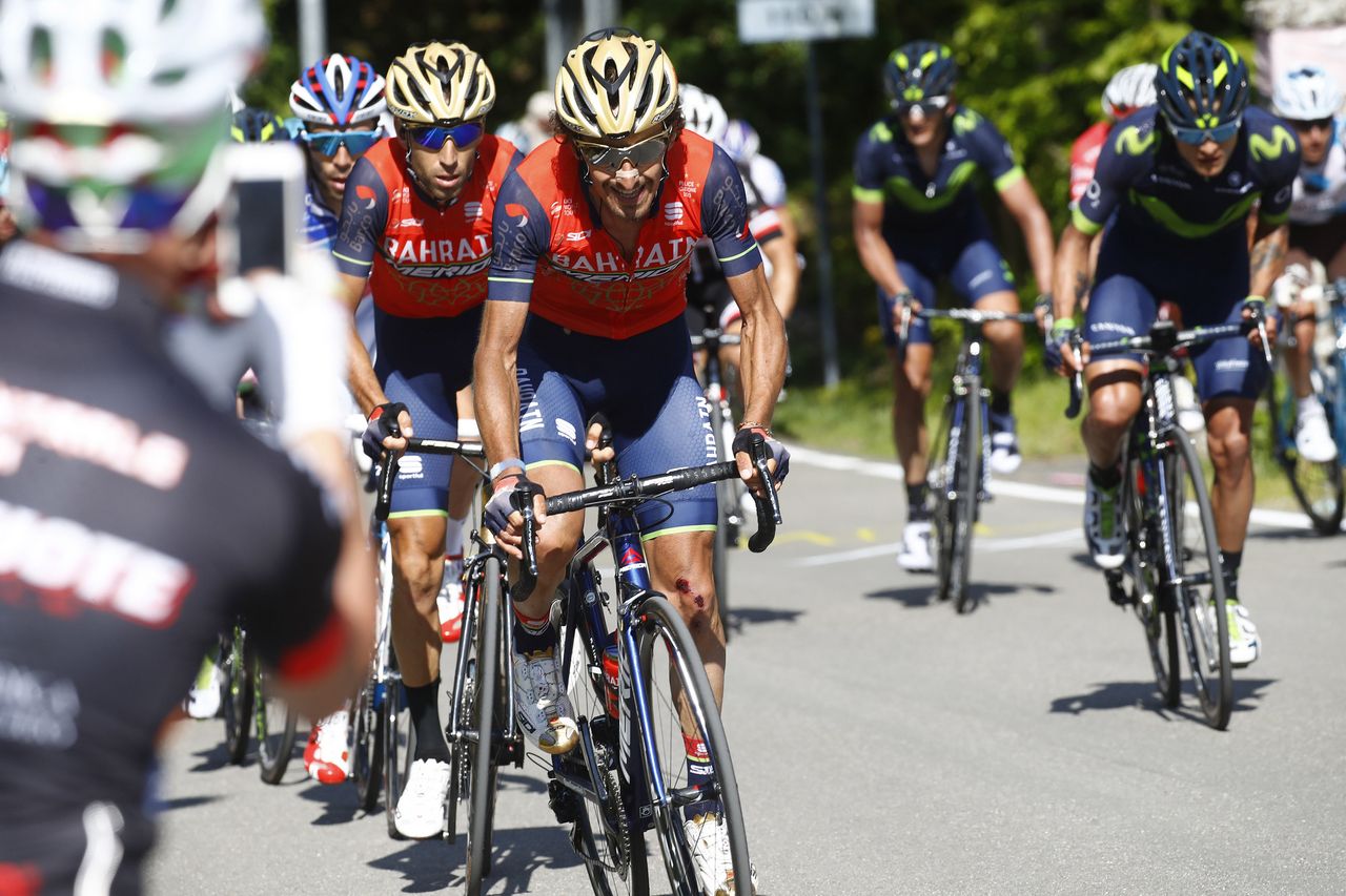 Franco Pellizotti leads for Vincenzo Nibali into the final climb