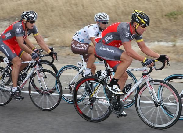Yaroslav Popovych (RadioShack), Ludovic Turpin (Ag2r-La Mondiale) and Lance Armstrong (RadioShack)