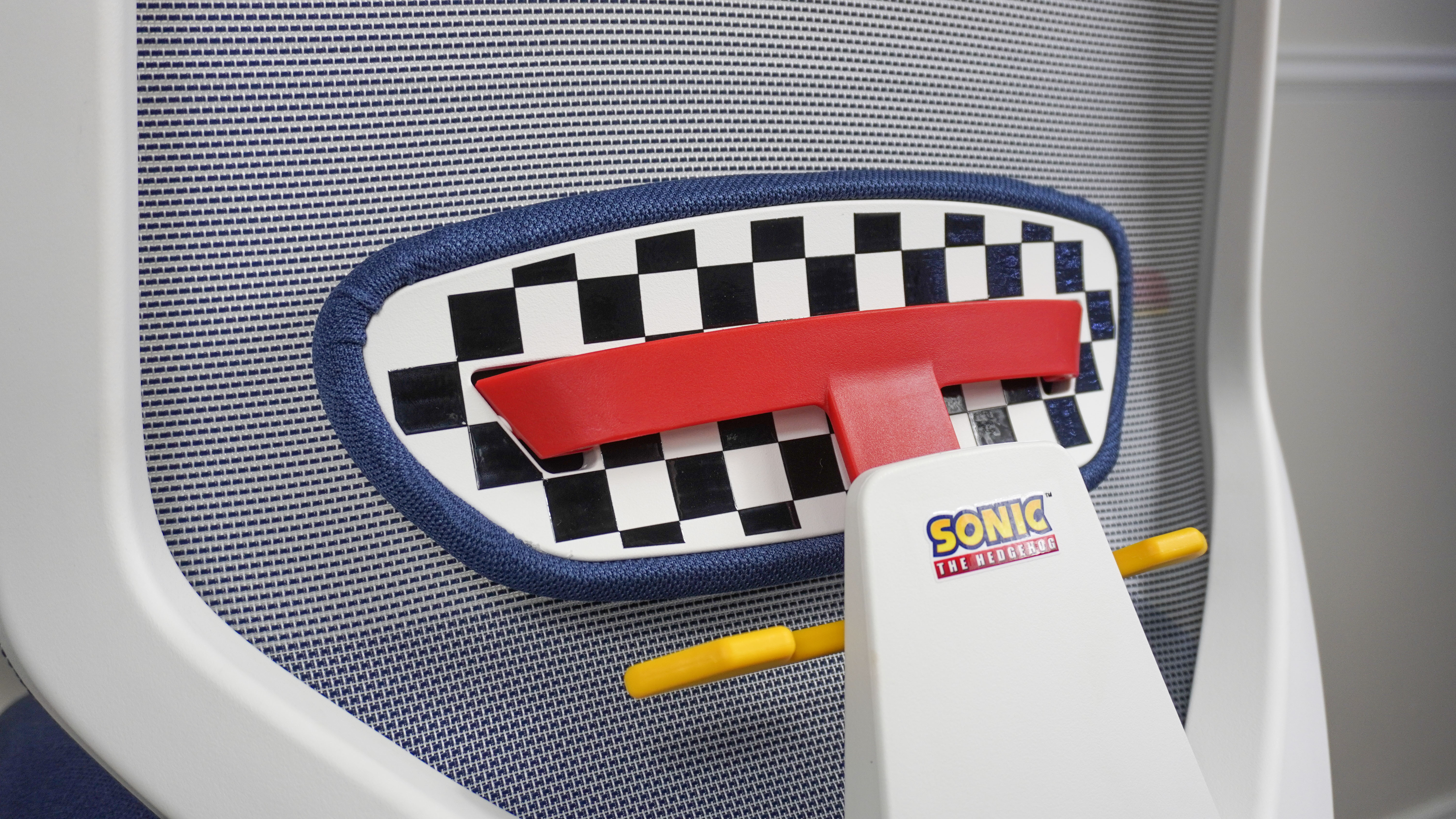 A close-up shot of the lumbar support mechanism on the Branch Ergonomic Chair Pro: Sonic the Hedgehog Edition